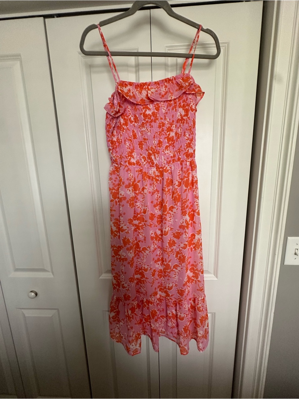 Sienna Sky Pink & Orange Floral Sundress with Ruffled Neckline